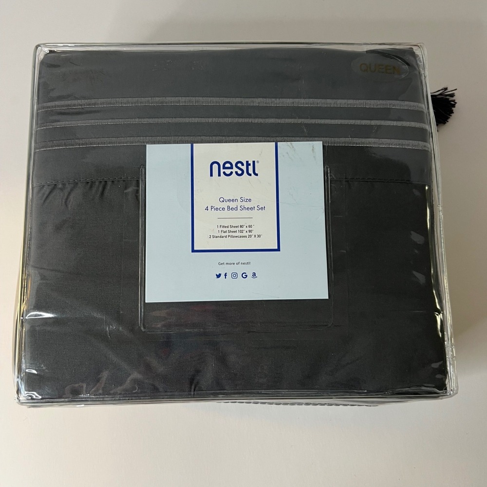 Nestl Queen Size 4 Piece Bed Sheet Set Gray‎ MIcrofiber NIP